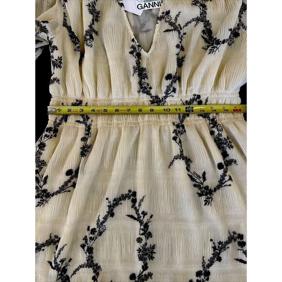 Ganni NWT Women Sz 40 US 8 Yellow Black Milkmaid Dress Floral Coquette Party - Picture 15 of 16